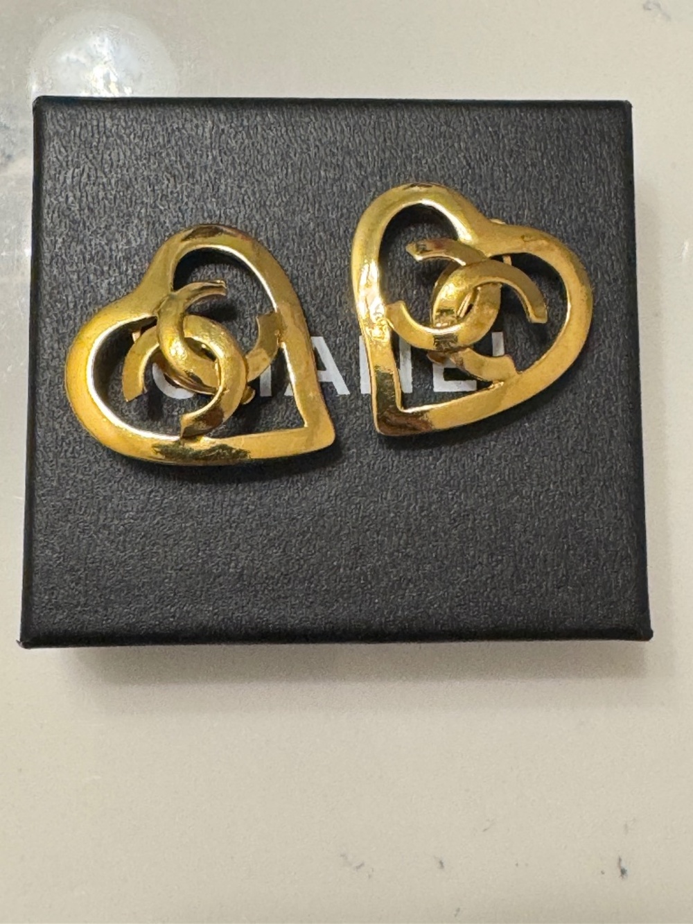 RARE Vintage CHANEL Gold CC Heart Clip-On Statement Earrings